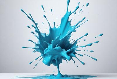 The primary subject of the image is a blue, swirling, and splashing liquid, which appears to be a blue paint or a blue substance. The setting is a white background, which provides a clean and uncluttered environment for the blue liquid. The visual style of the image is a close-up of the blue substance, showcasing its vibrant color and dynamic form. The colors and mood of the image are predominantly blue, creating a sense of calmness and tranquility.