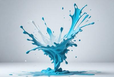 The primary subject of the image is a blue, swirling, and splashing liquid, which appears to be a blue paint or a blue substance. The setting is a white background, which provides a clean and uncluttered environment for the subject. The visual style of the image is a close-up of the blue substance, showcasing its vibrant color and dynamic form. The colors and mood of the image are predominantly blue, creating a sense of calmness and tranquility.