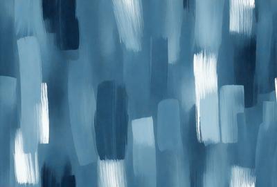 The primary subject of the image is a blue and white painting or drawing. The setting is a blue background, and the visual style appears to be a combination of digital art and illustration. The colors and mood of the image are predominantly blue and white, creating a calm and serene atmosphere.