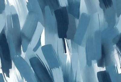 The primary subject of the image is a blue and white painting, which features a pattern of blue and white stripes. The setting is a blue background, and the visual style appears to be a digital art or illustration. The dominant colors in the painting are blue and white, creating a calm and soothing atmosphere.