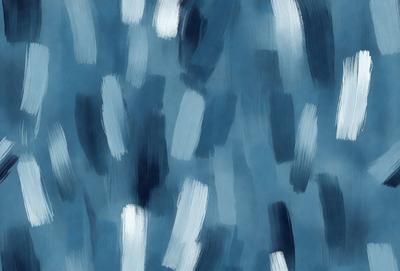 The primary subject of the image is a blue and white painting or drawing, featuring a pattern of white and blue squares. The setting is a blue background, which complements the artwork. The visual style appears to be a combination of digital art and illustration, creating a unique and eye-catching design. The colors and mood of the image are predominantly blue and white, giving it a calm and serene atmosphere.