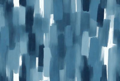 The primary subject of the image is a blue and white painting featuring a pattern of blue and white squares. The setting is a blue background, and the visual style appears to be a digital art or illustration. The dominant colors are blue and white, creating a calm and serene atmosphere.