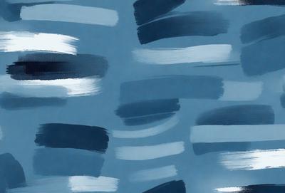 The primary subject of the image is a blue background with white and black paint splatters. The setting appears to be a painting or artwork, possibly a digital art piece. The visual style is a mix of digital art and traditional painting techniques. The dominant colors are blue and white, with the black paint splatters adding contrast and depth to the overall atmosphere.