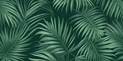 The image features a close-up of a green palm tree with large leaves. The palm tree is the primary subject, and it is set against a dark green background. The visual style appears to be a painting or drawing, with a focus on the intricate details of the palm tree leaves. The colors and mood of the image are predominantly green, creating a serene and natural atmosphere.