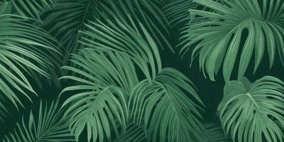 The image features a lush green palm tree with large leaves. The tree is surrounded by a dark green background, creating a striking contrast. The visual style of the image is a painting, with the palm tree and its leaves depicted in a vibrant and detailed manner. The colors and mood of the image are predominantly green, with the palm tree being the main focus and source of visual interest.