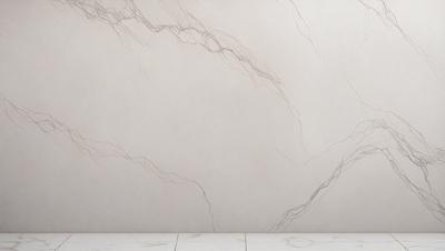 The primary subject of the image is a marble wall with a pattern of lines and swirls. The setting is a room with a white countertop. The visual style is a close-up of the marble wall, showcasing its intricate design. The colors and mood of the image are predominantly neutral, with the marble wall serving as the focal point.