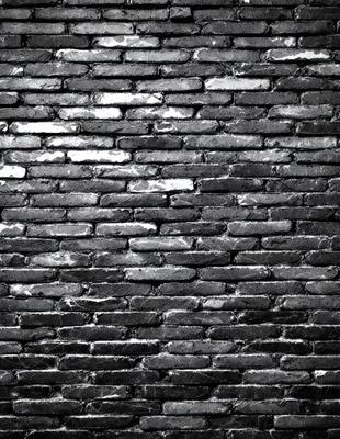 The primary subject of the image is a brick wall. The setting is a dark room, and the visual style is a black and white photo. The brick wall is the main focus of the image, and the overall atmosphere is moody and dramatic.