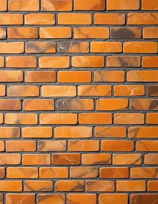 The primary subject of the image is a brick wall with a unique, textured design. The setting is a brick wall, and the visual style appears to be a photo of the brick wall. The dominant colors in the image are orange and brown, creating a warm and earthy atmosphere.
