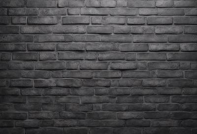 The primary subject of the image is a brick wall. The setting is a dark room, and the visual style is a black and white photo. The dominant colors are black and white, creating a moody atmosphere.