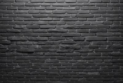 The primary subject of the image is a large brick wall. The setting is a dark room, and the visual style is a black and white photo. The dominant colors are black and white, creating a moody atmosphere.