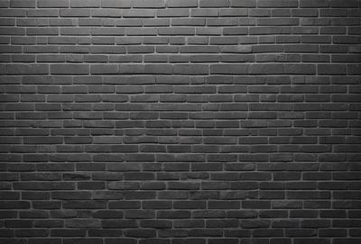 The primary subject of the image is a brick wall. The setting is a dark room, and the visual style is a black and white photo. The dominant colors are black and white, creating a moody atmosphere.