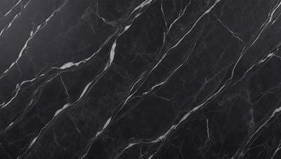 The primary subject of the image is a marble countertop with a black and white pattern. The setting is a kitchen, and the visual style is a close-up of the marble countertop. The colors and mood of the image are predominantly black and white, giving it a classic and elegant appearance.