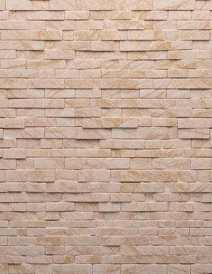 The primary subject of the image is a large, textured brick wall. The setting is a room with a brick wall as the main feature. The visual style is a close-up of the brick wall, showcasing its texture and pattern. The colors and mood of the image are predominantly earthy tones, giving the wall a natural and warm appearance.
