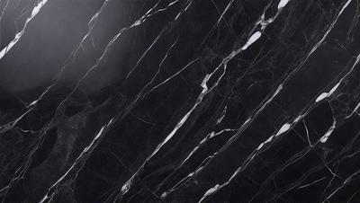The primary subject of the image is a black marble wall with white veins running through it. The setting is a dark room, and the visual style is a close-up of the marble wall. The colors and mood of the image are predominantly dark, with the white veins on the black marble wall providing a contrasting element.