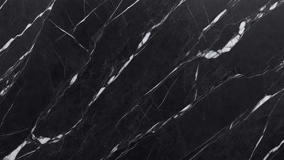 The primary subject of the image is a black and white marble pattern. The setting is a black background, and the visual style is a close-up of the marble pattern. The colors and mood of the image are predominantly black and white, giving it a classic and elegant appearance.