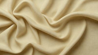 The primary subject of the image is a piece of fabric, which appears to be a soft, creamy-colored material. The setting is a close-up view of the fabric, showcasing its texture and appearance. The visual style is a detailed, up-close representation of the fabric, highlighting its unique features. The colors and mood of the image are predominantly warm and inviting, with the creamy-colored fabric creating a sense of comfort and coziness.