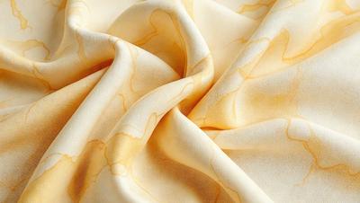 The primary subject of the image is a yellow and white fabric, which is the main object, scene, or focus of the image. The setting is a white background, and the visual style is a photo. The colors and mood of the image are predominantly yellow and white, creating a warm and inviting atmosphere.
