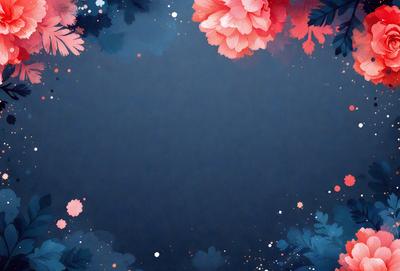 The primary subject of the image is a blue background with a pattern of pink flowers. The setting is a blue sky, and the visual style is a digital art or illustration. The dominant colors are blue and pink, creating a calm and serene atmosphere.