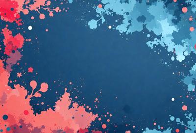 The primary subject of the image is a blue background with a pattern of red and white dots. The setting is a blue sky, and the visual style is a combination of digital art and illustration. The dominant colors are blue, red, and white, creating a vibrant and lively atmosphere.