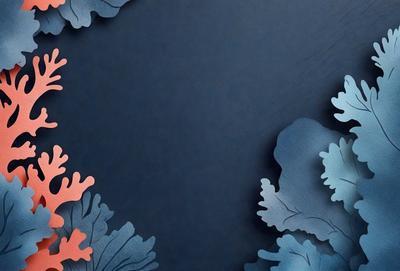 The primary subject of the image is a blue background with a pattern of orange and blue flowers. The setting appears to be a dark room, possibly a nighttime scene. The visual style of the image is a combination of digital art and illustration, creating a unique and artistic representation of the flowers. The dominant colors in the image are blue, orange, and white, giving it a calm and serene atmosphere.