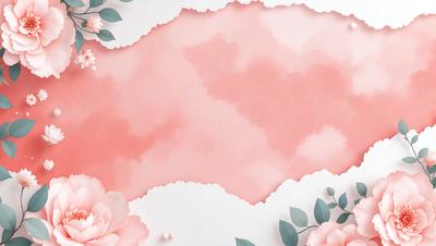 The primary subject of the image is a pink background with a white border. The setting is a white surface, and the visual style is a combination of digital art and illustration. The dominant colors are pink and white, creating a warm and inviting atmosphere.