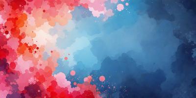The primary subject of the image is a blue and red cloudy sky. The setting is a colorful, abstract background with a mix of blue and red hues. The visual style is a combination of digital art and illustration, creating a vibrant and dynamic atmosphere. The colors and mood of the image are energetic and lively, with the blue and red colors evoking a sense of excitement and movement.
