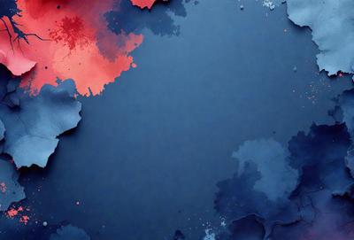 The primary subject of the image is a blue background with a few red splatters on it. The setting appears to be a painting or a digital artwork, as the colors and mood suggest a creative and artistic atmosphere. The visual style is a mix of digital art and painting, with the blue background and red splatters creating a unique and eye-catching design.