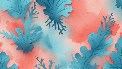 The primary subject of the image is a blue and pink painting featuring a variety of sea creatures. The painting is set against a red and blue background, creating a vibrant and lively atmosphere. The visual style of the painting is a mix of digital art and illustration, giving it a unique and artistic appearance. The dominant colors in the painting are blue and pink, which evoke a sense of tranquility and beauty.