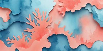 The primary subject of the image is a colorful, abstract design featuring a mix of pink, blue, and orange colors. The design is reminiscent of a coral reef, with a focus on the coral itself. The setting is a blue and pink background, which complements the vibrant colors of the coral design. The visual style of the image is a combination of digital art and illustration, creating a unique and eye-catching piece of art. The overall atmosphere of the image is lively