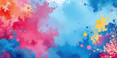 The primary subject of the image is a colorful, abstract painting featuring a mix of blue, pink, and yellow colors. The painting is displayed on a white wall, creating a striking contrast between the artwork and the background. The visual style of the painting is a combination of digital art and illustration, giving it a unique and vibrant appearance. The dominant colors in the painting are blue, pink, and yellow, creating a lively and energetic atmosphere.