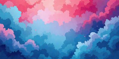 The primary subject of the image is a colorful, abstract cloud pattern. The setting is a blue and pink sky, which serves as the backdrop for the cloud pattern. The visual style is a combination of digital art and illustration, creating a vibrant and dynamic atmosphere. The dominant colors are blue and pink, which contribute to the overall mood of the image, which is lively and energetic.