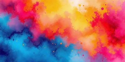 The primary subject of the image is a colorful, abstract painting. The setting is a blue background, and the visual style is a combination of digital art and illustration. The dominant colors are blue, yellow, and orange, creating a vibrant and lively atmosphere.