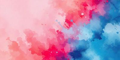 The primary subject of the image is a colorful, abstract painting featuring a mix of red, blue, and pink hues. The setting is a canvas, and the visual style is a combination of digital art and illustration. The painting has a vibrant and lively atmosphere, with the colors creating a sense of energy and movement.
