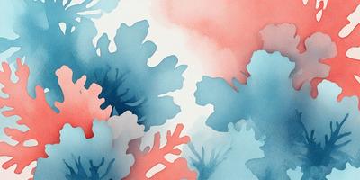 The primary subject of the image is a close-up of a blue and red flower. The setting is a watercolor painting, which gives the image a vibrant and artistic visual style. The dominant colors in the painting are blue and red, creating a lively and energetic atmosphere.