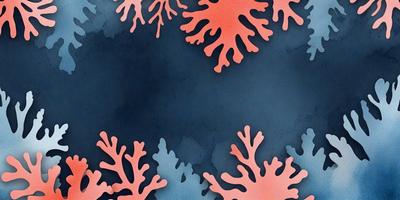 The primary subject of the image is a close-up of a blue and orange coral reef. The setting is a blue background, which creates a striking contrast with the vibrant colors of the coral. The visual style is a combination of a photo and a digital art, as it captures the intricate details of the coral while maintaining a modern and artistic appearance. The dominant colors are blue and orange, which evoke a sense of depth and warmth in the image.