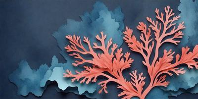 The primary subject of the image is a close-up of a piece of coral, which is the main object in the scene. The setting is a dark background, which contrasts with the coral. The visual style is a combination of a photo and a drawing, creating a realistic yet artistic representation of the coral. The colors are predominantly pink and blue, giving the image a vibrant and lively atmosphere.