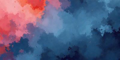 The primary subject of the image is a blue and red cloudy sky. The setting is a cloudy sky with a blue background. The visual style is a digital art or illustration, creating a vibrant and colorful atmosphere. The dominant colors are blue and red, with the blue sky and red clouds creating a striking contrast.