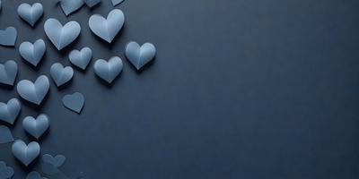 The primary subject of the image is a collection of blue hearts. These hearts are arranged in various positions on a blue wall, creating a visually appealing display. The setting is a blue wall, which serves as the backdrop for the hearts. The visual style of the image is a combination of digital art and illustration, as the hearts are carefully placed and positioned to create a cohesive and aesthetically pleasing composition. The dominant colors in the image are blue and white, which contribute to a calm and serene atmosphere