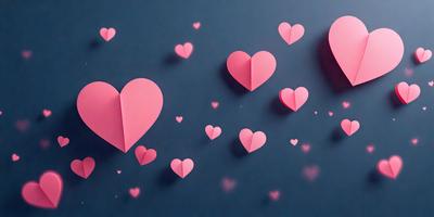 The primary subject of the image is a collection of pink hearts. These hearts are scattered across a blue background, creating a visually appealing and playful scene. The hearts are arranged in various positions, with some overlapping and others standing alone. The overall atmosphere of the image is cheerful and lighthearted, with the pink hearts serving as the main focus.