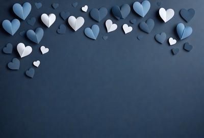 The primary subject of the image is a blue background with a large number of hearts floating in the air. The hearts are scattered all over the background, creating a visually appealing and playful scene. The setting appears to be a creative and artistic environment, possibly for a children's room or a decorative piece. The visual style of the image is a combination of digital art and illustration, with the hearts being drawn or created digitally and the blue background providing a cohesive and harmonious color scheme. The overall