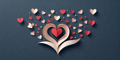 The primary subject of the image is a heart-shaped paper cutout. The heart is made of paper and is placed on a blue background. The visual style of the image is a combination of digital art and illustration, creating a unique and creative design. The colors and mood of the image are predominantly blue and red, giving it a warm and inviting atmosphere.