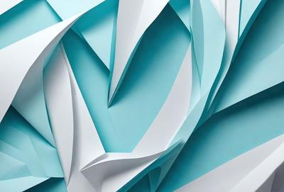 The primary subject of the image is a large, blue, and white paper sculpture. The setting is a blue wall, which serves as the backdrop for the artwork. The visual style is a combination of digital art and illustration, creating a unique and eye-catching design. The colors and mood of the image are predominantly blue and white, giving it a calm and serene atmosphere.