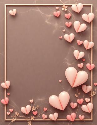 The primary subject of the image is a heart-shaped frame with a background of a grey wall. The visual style is a combination of digital art and illustration, creating a unique and artistic design. The colors and mood of the image are predominantly pink, which gives it a warm and romantic atmosphere.