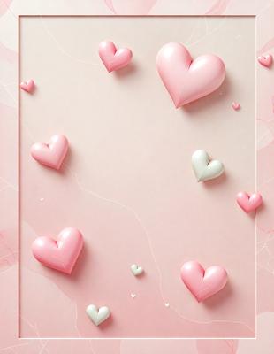 The primary subject of the image is a wall covered with numerous pink hearts. The setting is a pink wall, and the visual style appears to be a combination of digital art and illustration. The dominant colors are pink, and the overall atmosphere is cheerful and playful.