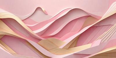 The primary subject of the image is a large, curved piece of paper or cardboard, which is pink in color. The setting is a room with a pink background, and the visual style appears to be a combination of digital art and illustration. The colors and mood of the image are predominantly pink, creating a warm and inviting atmosphere.