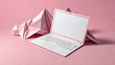 The primary subject of the image is a laptop computer. The laptop is placed on a pink surface, which could be a table or a bed. The laptop is open and appears to be in use. The setting is a cozy and intimate environment, with the laptop being the main focus of the scene. The visual style of the image is a combination of digital art and illustration, creating a unique and personalized appearance. The colors and mood of the image are predominantly pink, giving it a warm and inviting atmosphere