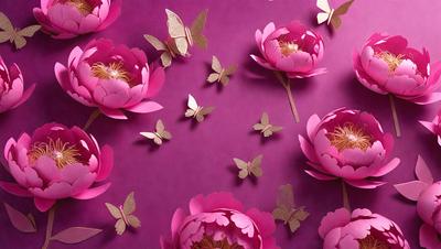The primary subject of the image is a collection of pink flowers with gold accents. These flowers are arranged on a purple background, creating a visually appealing scene. The visual style of the image is a combination of photo and digital art, as it features a close-up view of the flowers with a touch of gold accents. The colors and mood of the image are predominantly pink and purple, giving it a warm and inviting atmosphere.
