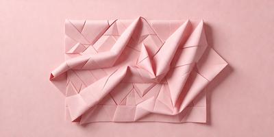 The primary subject of the image is a pink paper with a mountainous design on it. The paper is folded into a mountain shape, giving it a unique and creative appearance. The setting is a pink background, which complements the color of the paper. The visual style of the image is a combination of art and craftsmanship, as the paper is skillfully folded into a mountain shape. The colors and mood of the image are predominantly pink, giving it a warm and inviting atmosphere.