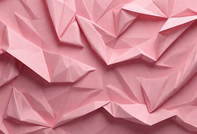 The primary subject of the image is a large pink paper sculpture. The setting is a pink background, which creates a visually striking contrast with the sculpture. The visual style is a combination of digital art and illustration, as the paper sculpture appears to be a three-dimensional representation of a paper artwork. The colors and mood of the image are predominantly pink, giving it a warm and inviting atmosphere.