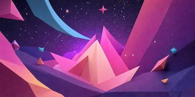 The primary subject of the image is a large, pink, three-dimensional structure, possibly a mountain or a building, with a purple sky in the background. The visual style of the image is digital art, as it appears to be a computer-generated or digitally rendered scene. The colors and mood of the image are predominantly pink and purple, creating a warm and inviting atmosphere.